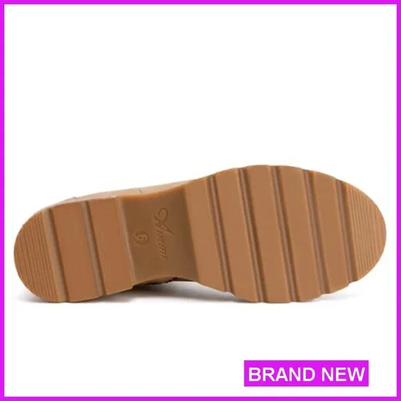 Chunky Lug Sole Ankle Booties Low Heel Zipper Round Toe Comfortable Fashion - Picture 4 of 7